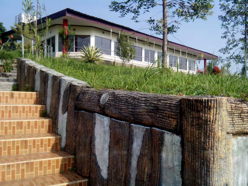 Open-air stair case to the hill-top restaurant